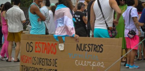 Manifestação por direitos de pessoas trans no Rio: transfobia e emergências climáticas afetam luta por justiça habitacional (Foto: Carin Nuru)