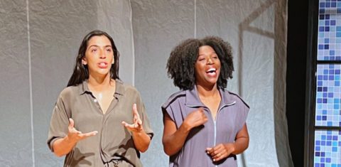 Benedita Cazé Zerbini e Diana Dantas no palco: peça 'Surda' narra impactos emocionais, familiares e profissionais da perda progressiva da audição (Foto: Divulgação)