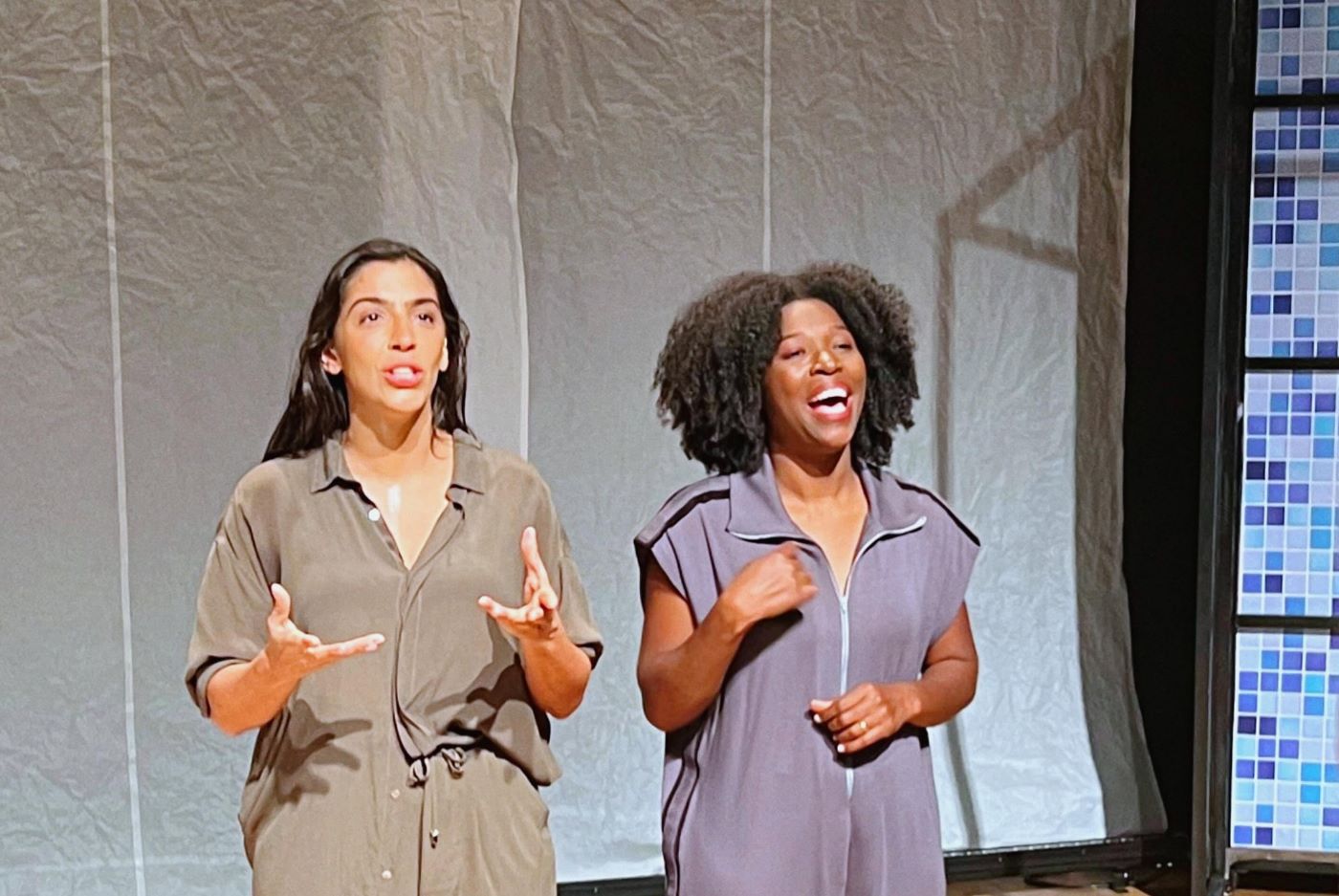 Benedita Cazé Zerbini e Diana Dantas no palco: peça 'Surda' narra impactos emocionais, familiares e profissionais da perda progressiva da audição (Foto: Divulgação)