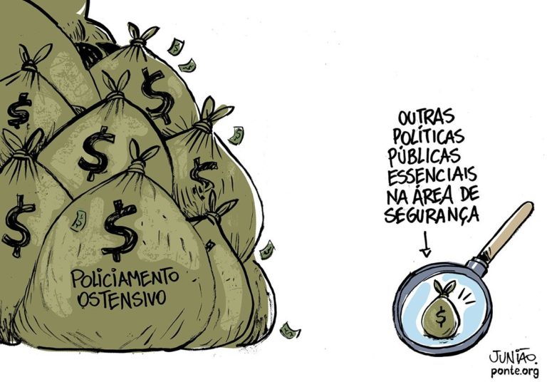 Eleições 2026: gastos com segurança - tratada como sinônimo de confronto e militarismo - subiram a R$ 163 bilhões em 2025 (Ilustração: Junião / Ponte)