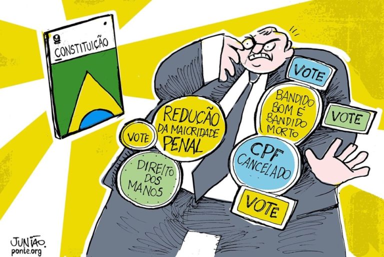 Letalidade policial: segurança pública nas eleições 2026 (Ilustração: Junião / Ponte Jornalismo)
